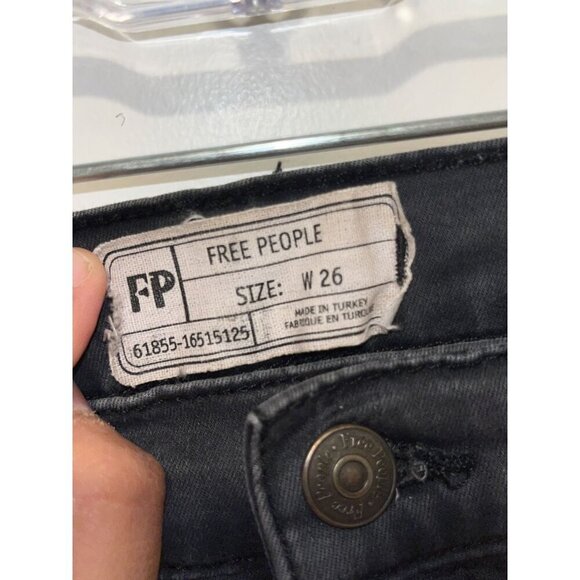 Free People Black Denim Distressed High-Rise Skinny Jeans Women's Plus Size 26 - Picture 4 of 9